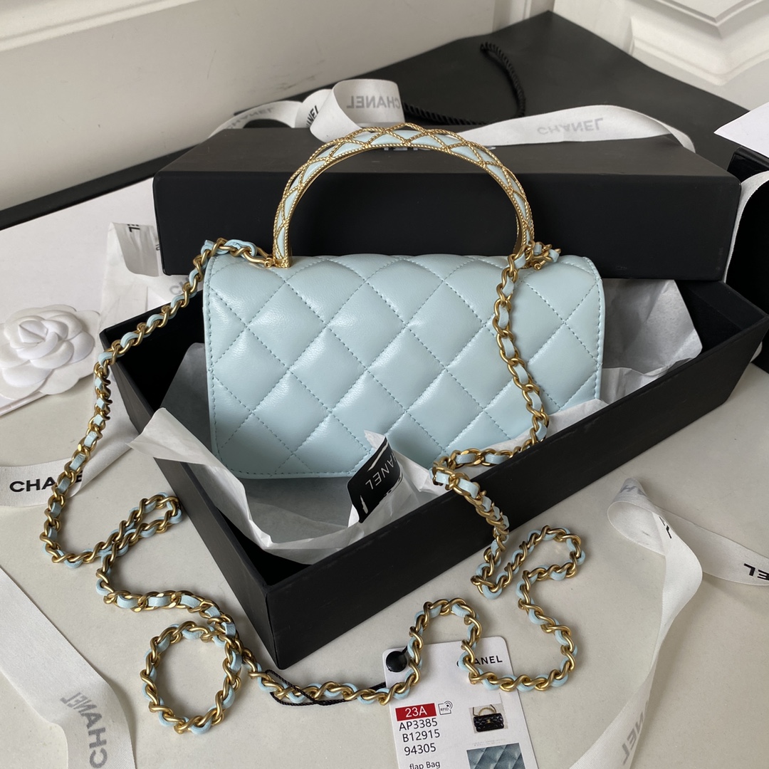 Lambskin Wallet On Chain Shoulder Bag AP3385 Light Blue